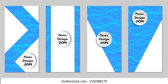 Modern Flyers with Small Circles. Set of Technic Colorful Posters with Light Blue Beads. Trendy Vertical Banners Design with White Form. Sale Brochures. Vacation Ads. Tech Backgrounds.