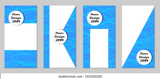 Modern Flyers with Small Circles. Set of Technic Colorful Posters with Light Blue Beads. Trendy Vertical Banners Design with White Form. Sale Brochures. Vacation Ads. Tech Backgrounds.