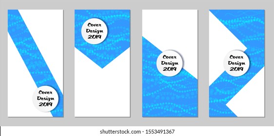 Modern Flyers with Small Circles. Set of Technic Colorful Posters with Light Blue Beads. Trendy Vertical Banners Design with White Form. Sale Brochures. Vacation Ads. Tech Backgrounds.