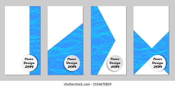 Modern Flyers with Small Circles. Set of Technic Colorful Posters with Light Blue Beads. Trendy Vertical Banners Design with White Form. Sale Brochures. Vacation Ads. Tech Backgrounds.