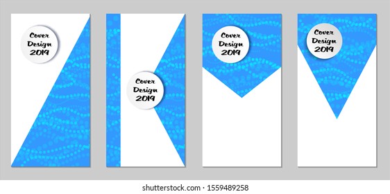 Modern Flyers with Small Circles. Set of Technic Colorful Posters with Light Blue Beads. Trendy Vertical Banners Design with White Form. Sale Brochures. Vacation Ads. Tech Backgrounds.