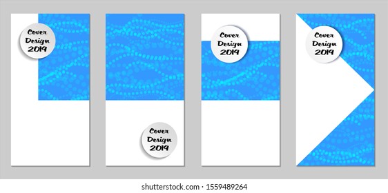 Modern Flyers with Small Circles. Set of Technic Colorful Posters with Light Blue Beads. Trendy Vertical Banners Design with White Form. Sale Brochures. Vacation Ads. Tech Backgrounds.