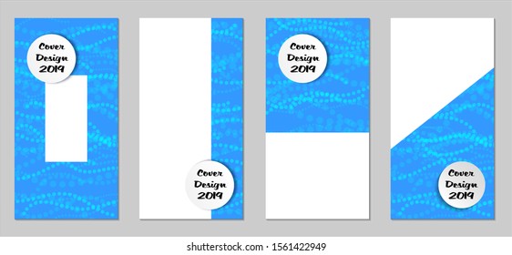 Modern Flyers with Small Circles. Set of Technic Colorful Posters with Light Blue Beads. Trendy Vertical Banners Design with White Form. Sale Brochures. Vacation Ads. Tech Backgrounds.