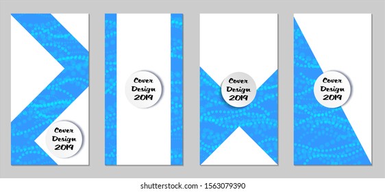 Modern Flyers with Small Circles. Set of Technic Colorful Posters with Light Blue Beads. Trendy Vertical Banners Design with White Form. Sale Brochures. Vacation Ads. Tech Backgrounds.