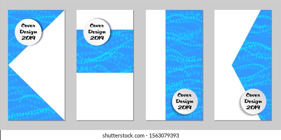 Modern Flyers with Small Circles. Set of Technic Colorful Posters with Light Blue Beads. Trendy Vertical Banners Design with White Form. Sale Brochures. Vacation Ads. Tech Backgrounds.