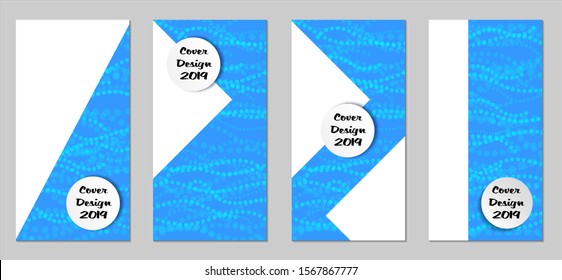 Modern Flyers with Small Circles. Set of Technic Colorful Posters with Light Blue Beads. Trendy Vertical Banners Design with White Form. Sale Brochures. Vacation Ads. Tech Backgrounds.