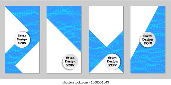 Modern Flyers with Small Circles. Set of Technic Colorful Posters with Light Blue Beads. Trendy Vertical Banners Design with White Form. Sale Brochures. Vacation Ads. Tech Backgrounds.