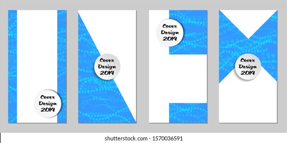 Modern Flyers with Small Circles. Set of Technic Colorful Posters with Light Blue Beads. Trendy Vertical Banners Design with White Form. Sale Brochures. Vacation Ads. Tech Backgrounds.