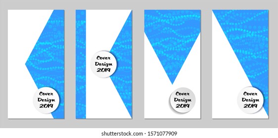 Modern Flyers with Small Circles. Set of Technic Colorful Posters with Light Blue Beads. Trendy Vertical Banners Design with White Form. Sale Brochures. Vacation Ads. Tech Backgrounds.