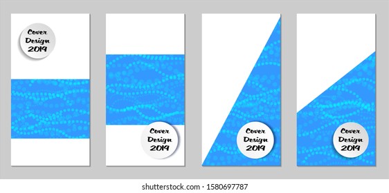 Modern Flyers with Small Circles. Set of Technic Colorful Posters with Light Blue Beads. Trendy Vertical Banners Design with White Form. Sale Brochures. Vacation Ads. Tech Backgrounds.