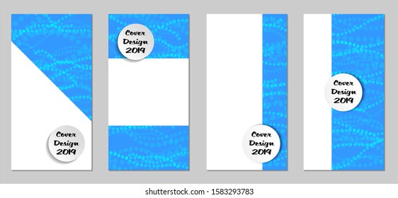 Modern Flyers with Small Circles. Set of Technic Colorful Posters with Light Blue Beads. Trendy Vertical Banners Design with White Form. Sale Brochures. Vacation Ads. Tech Backgrounds.