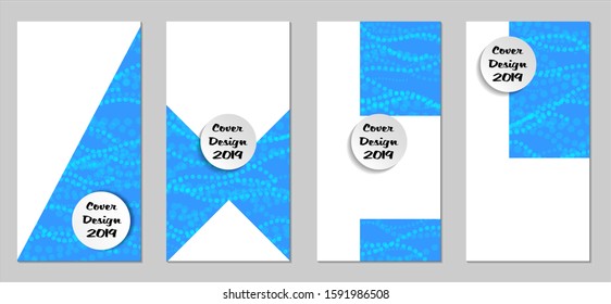 Modern Flyers with Small Circles. Set of Technic Colorful Posters with Light Blue Beads. Trendy Vertical Banners Design with White Form. Sale Brochures. Vacation Ads. Tech Backgrounds.