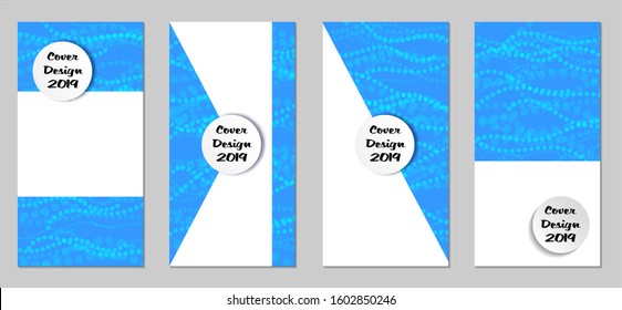Modern Flyers with Small Circles. Set of Technic Colorful Posters with Light Blue Beads. Trendy Vertical Banners Design with White Form. Sale Brochures. Vacation Ads. Tech Backgrounds.