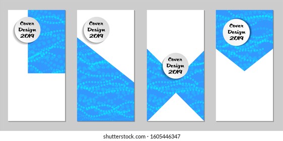 Modern Flyers with Small Circles. Set of Technic Colorful Posters with Light Blue Beads. Trendy Vertical Banners Design with White Form. Sale Brochures. Vacation Ads. Tech Backgrounds.