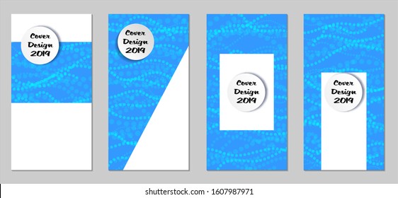 Modern Flyers with Small Circles. Set of Technic Colorful Posters with Light Blue Beads. Trendy Vertical Banners Design with White Form. Sale Brochures. Vacation Ads. Tech Backgrounds.