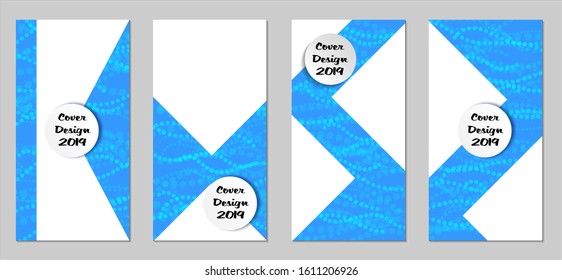 Modern Flyers with Small Circles. Set of Technic Colorful Posters with Light Blue Beads. Trendy Vertical Banners Design with White Form. Sale Brochures. Vacation Ads. Tech Backgrounds.