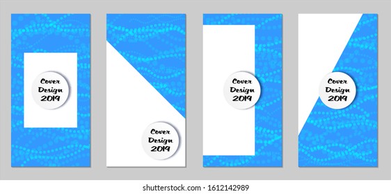 Modern Flyers with Small Circles. Set of Technic Colorful Posters with Light Blue Beads. Trendy Vertical Banners Design with White Form. Sale Brochures. Vacation Ads. Tech Backgrounds.