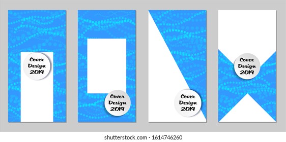 Modern Flyers with Small Circles. Set of Technic Colorful Posters with Light Blue Beads. Trendy Vertical Banners Design with White Form. Sale Brochures. Vacation Ads. Tech Backgrounds.