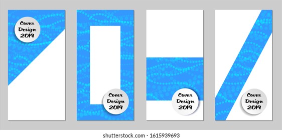 Modern Flyers with Small Circles. Set of Technic Colorful Posters with Light Blue Beads. Trendy Vertical Banners Design with White Form. Sale Brochures. Vacation Ads. Tech Backgrounds.