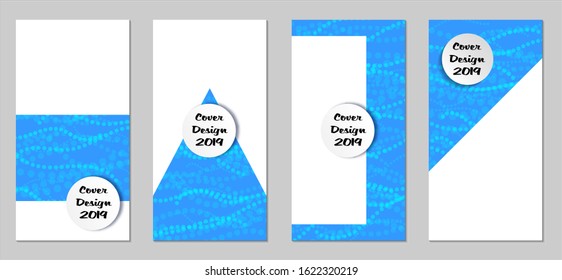 Modern Flyers with Small Circles. Set of Technic Colorful Posters with Light Blue Beads. Trendy Vertical Banners Design with White Form. Sale Brochures. Vacation Ads. Tech Backgrounds.