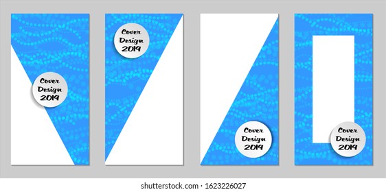 Modern Flyers with Small Circles. Set of Technic Colorful Posters with Light Blue Beads. Trendy Vertical Banners Design with White Form. Sale Brochures. Vacation Ads. Tech Backgrounds.