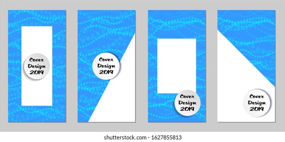 Modern Flyers with Small Circles. Set of Technic Colorful Posters with Light Blue Beads. Trendy Vertical Banners Design with White Form. Sale Brochures. Vacation Ads. Tech Backgrounds.