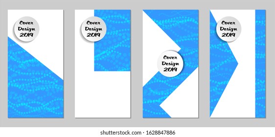 Modern Flyers with Small Circles. Set of Technic Colorful Posters with Light Blue Beads. Trendy Vertical Banners Design with White Form. Sale Brochures. Vacation Ads. Tech Backgrounds.