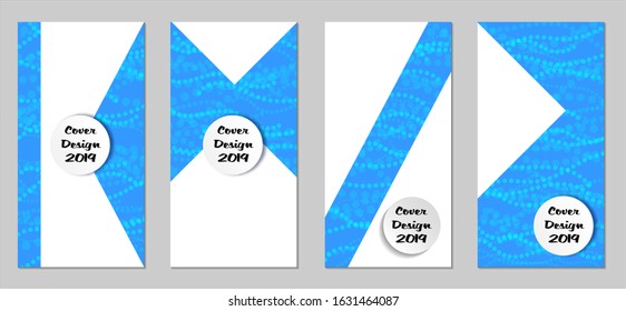Modern Flyers with Small Circles. Set of Technic Colorful Posters with Light Blue Beads. Trendy Vertical Banners Design with White Form. Sale Brochures. Vacation Ads. Tech Backgrounds.