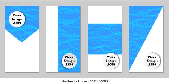 Modern Flyers with Small Circles. Set of Technic Colorful Posters with Light Blue Beads. Trendy Vertical Banners Design with White Form. Sale Brochures. Vacation Ads. Tech Backgrounds.
