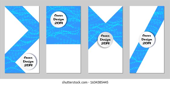 Modern Flyers with Small Circles. Set of Technic Colorful Posters with Light Blue Beads. Trendy Vertical Banners Design with White Form. Sale Brochures. Vacation Ads. Tech Backgrounds.
