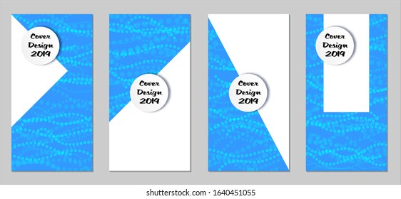 Modern Flyers with Small Circles. Set of Technic Colorful Posters with Light Blue Beads. Trendy Vertical Banners Design with White Form. Sale Brochures. Vacation Ads. Tech Backgrounds.