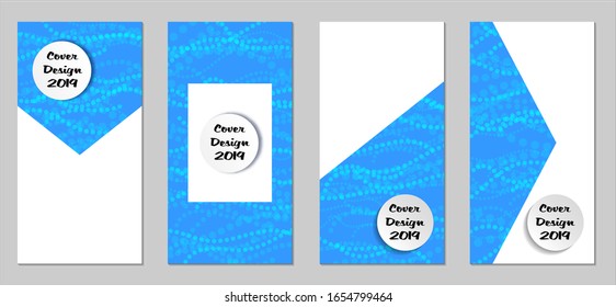 Modern Flyers with Small Circles. Set of Technic Colorful Posters with Light Blue Beads. Trendy Vertical Banners Design with White Form. Sale Brochures. Vacation Ads. Tech Backgrounds.