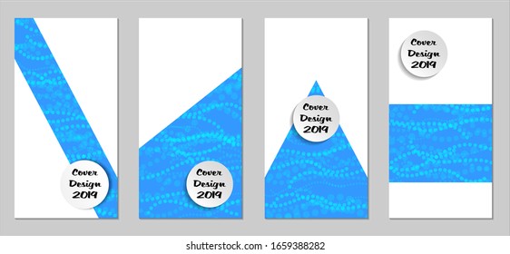 Modern Flyers with Small Circles. Set of Technic Colorful Posters with Light Blue Beads. Trendy Vertical Banners Design with White Form. Sale Brochures. Vacation Ads. Tech Backgrounds.