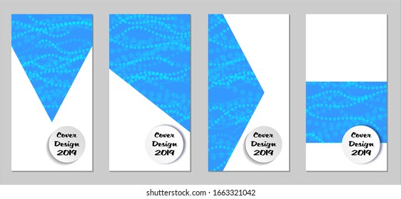 Modern Flyers with Small Circles. Set of Technic Colorful Posters with Light Blue Beads. Trendy Vertical Banners Design with White Form. Sale Brochures. Vacation Ads. Tech Backgrounds.