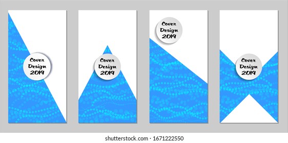 Modern Flyers with Small Circles. Set of Technic Colorful Posters with Light Blue Beads. Trendy Vertical Banners Design with White Form. Sale Brochures. Vacation Ads. Tech Backgrounds.