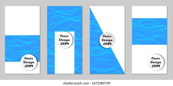 Modern Flyers with Small Circles. Set of Technic Colorful Posters with Light Blue Beads. Trendy Vertical Banners Design with White Form. Sale Brochures. Vacation Ads. Tech Backgrounds.