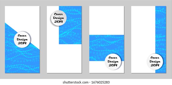 Modern Flyers with Small Circles. Set of Technic Colorful Posters with Light Blue Beads. Trendy Vertical Banners Design with White Form. Sale Brochures. Vacation Ads. Tech Backgrounds.