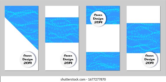 Moderne Flyer mit kleinen Kreisen. Set von technisch-bunten Postern mit hellblauen Perlen. Trendy Vertikale Banner Design mit weißer Form. Verkaufsbroschüren. Urlaubswerbung. Technische Hintergründe.