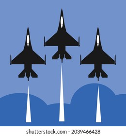 modern flying jets formation attraction in the sky illustration vector design