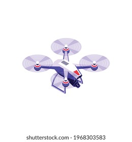 Modern flying quadcopter isometric icon on white background vector illustration
