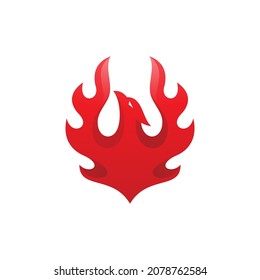 Modern flying rising soaring phoenix vector. Bird fire flame wing logo icon with gradient color