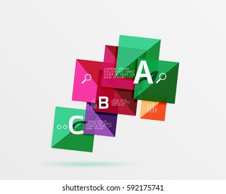 Infografía moderna de vuelo cuadrado. Fondo de plantilla de vector para diseño de flujo de trabajo, diagrama, opciones de número o diseño web