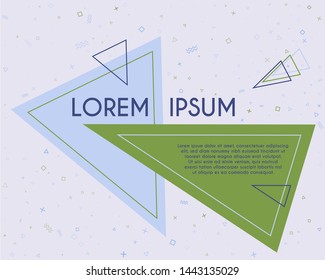 Modern flying triangles geometric banner vector design. Poster or flyer template with geometric confetti - triangles, circles, squares, cross, zigzag shapes. Banner graphic design with text place.