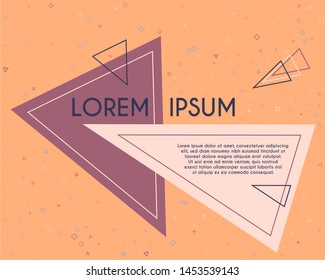 Modern flying triangles geometric banner vector design. Poster or flyer template with geometric confetti - triangles, circles, squares, cross, zigzag shapes. Banner concept with title and text.