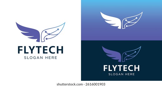 Modern flytech logo template. Wing technology logo design vector illustration.