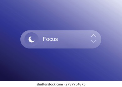 Modern focus mode button with glassmorphism effect on a dark blue gradient background composition
