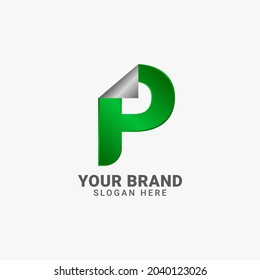 letra plegada moderna Diseño del logotipo del vector de la hoja de papel gradiente P