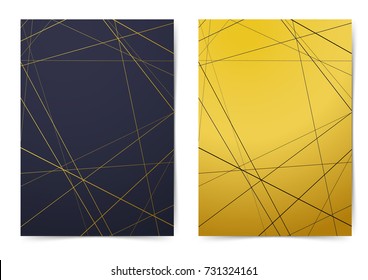 Modern folder collection with contemporary art-deco style line pattern. Golden brochure Leaflet flyer advert magazine cover report - A4 size. Business, science design book layout. Vector illustration