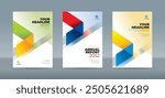 Modern folding ribbon theme book cover template in green, yellow, red, blue, orange color. A4 size book cover template for annual report, magazine, booklet, proposal, portfolio, brochure, poster