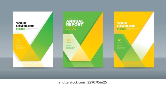 Modern folding ribbon theme book cover template in white, green, yellow color. A4 size book cover template for annual report, magazine, booklet, proposal, portfolio, brochure, poster